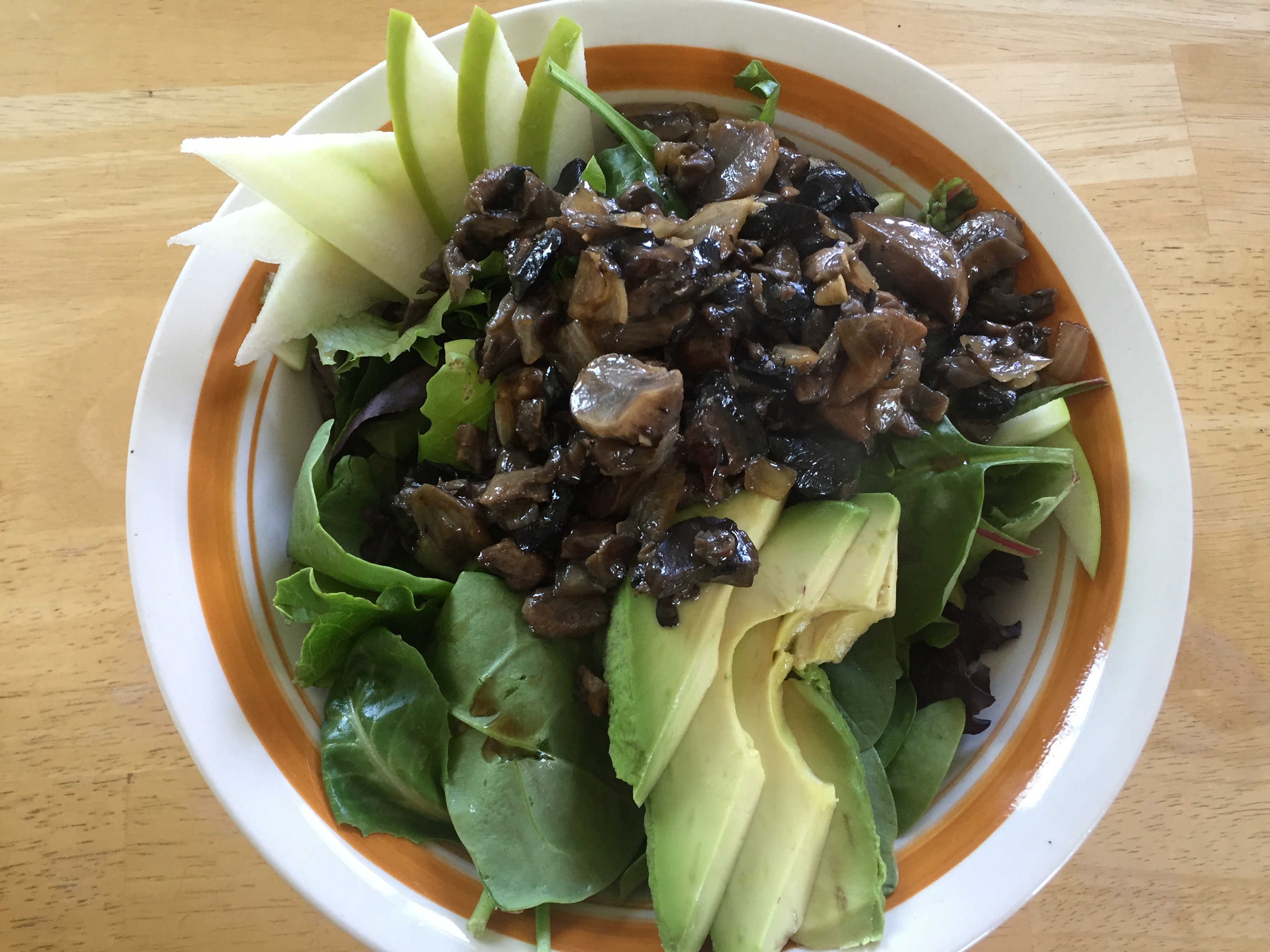 Wild mushroom salad with apple and avocado