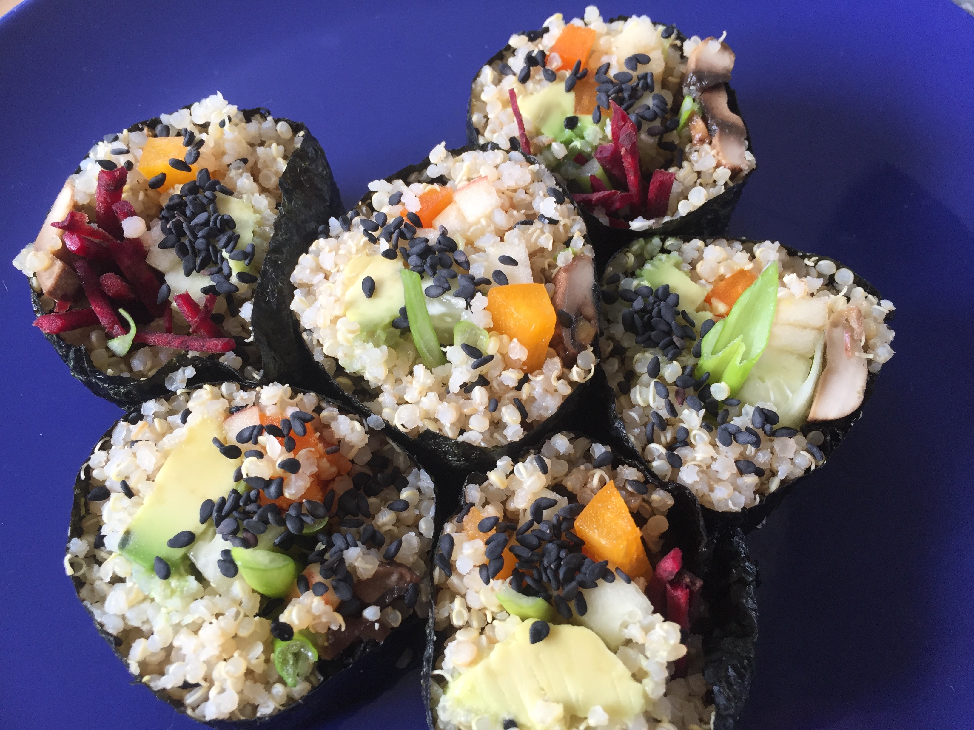 Quinoa nori rolls with sesame and pickled vegetables