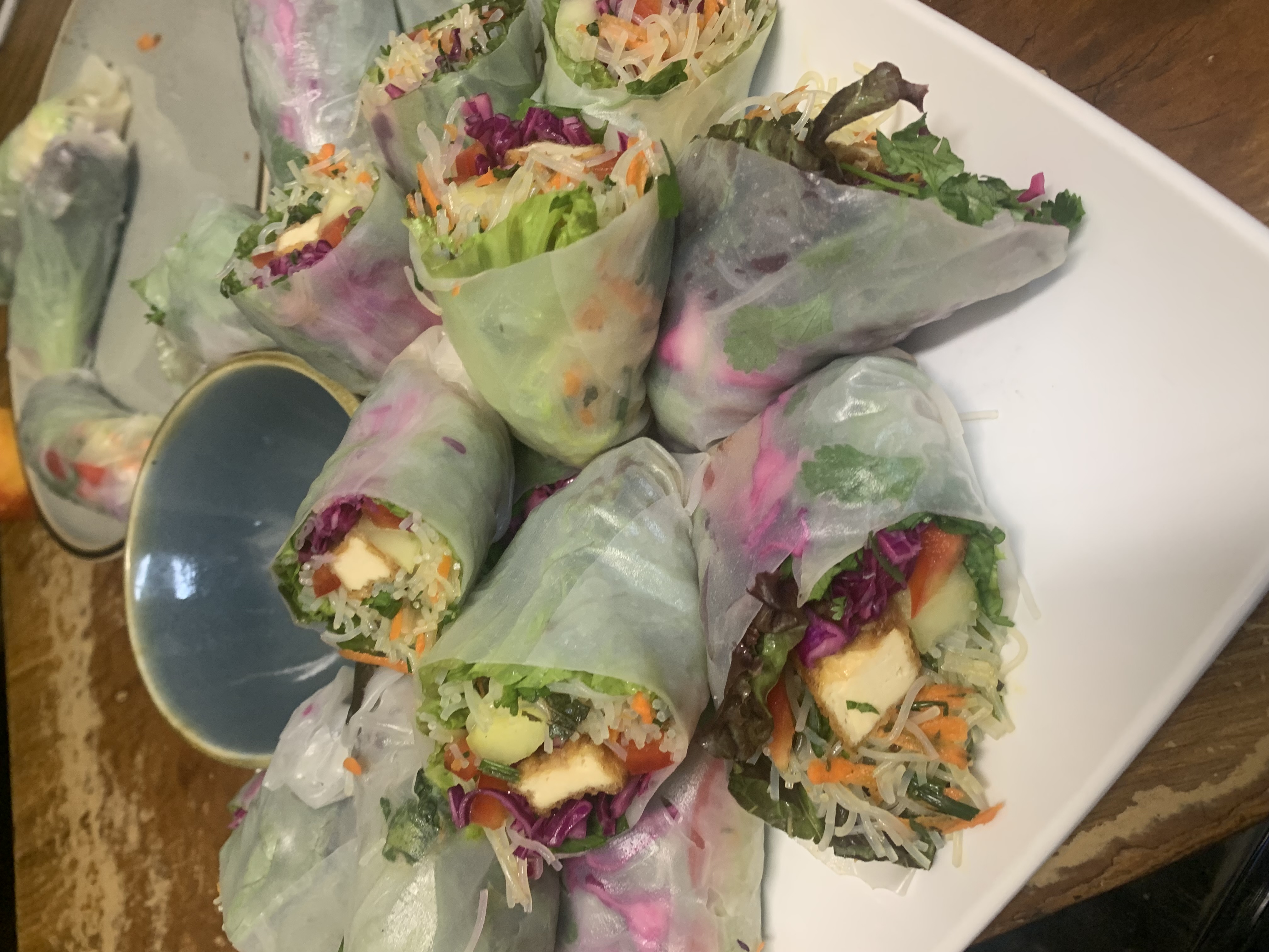 Fresh rice paper rolls with herbs and tofu